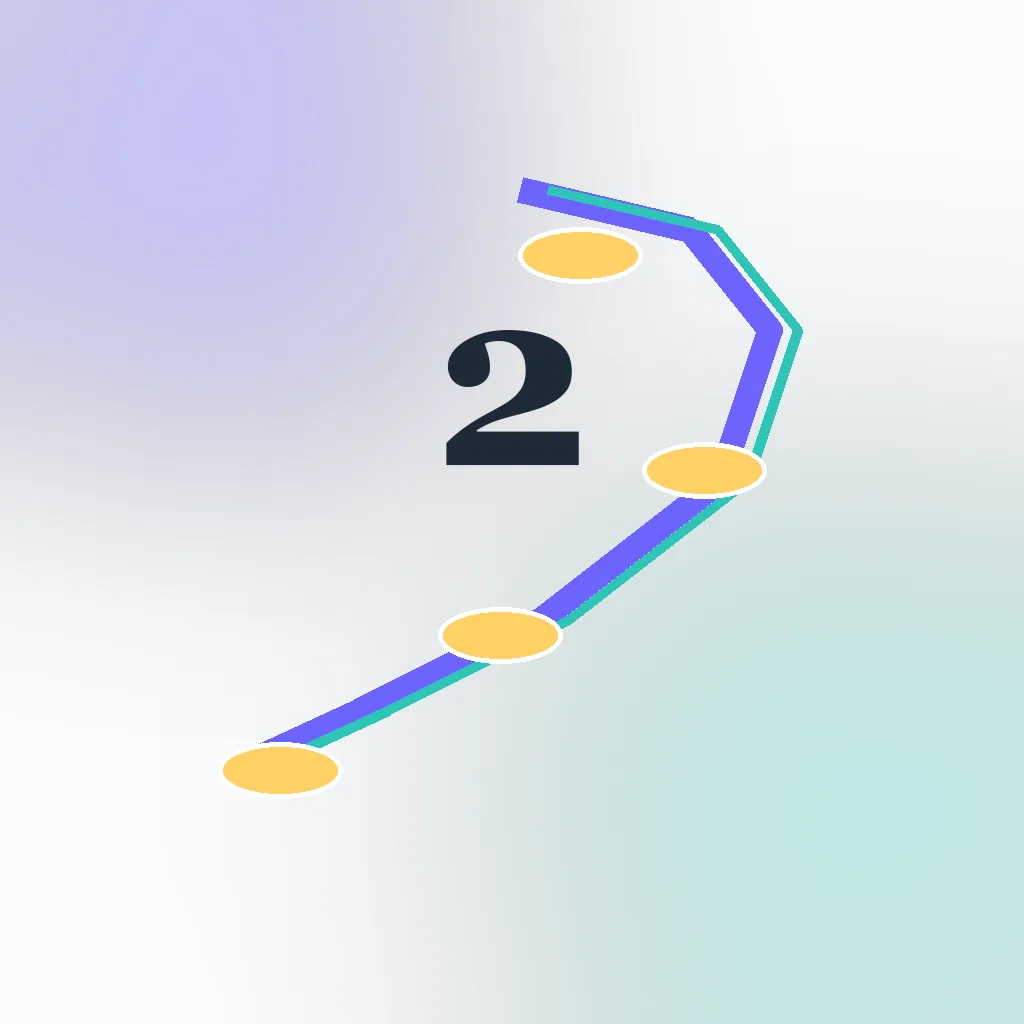 Editorial illustration of a balanced path shaped around the number 2